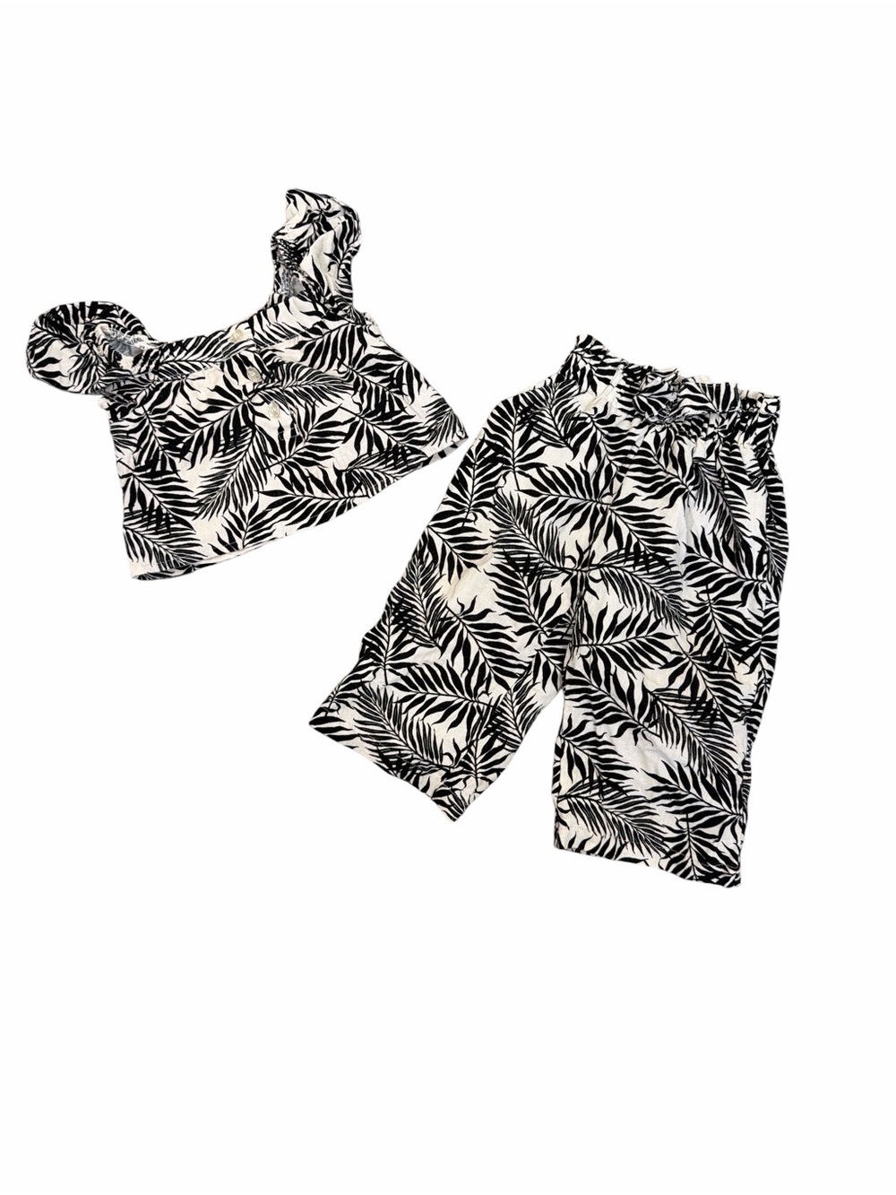 b.tween baby Girls Black White Palm Print 2 Piece Crop Top Wide Leg Pants Set